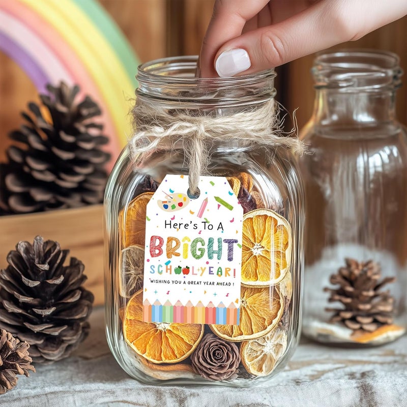 llyinglpdec 50pcs Back to School Gift Tags – “Bright School Year” Paper Tags with String for Teacher Treats, Student Goodie Bags, Classroom Welcome Decor – 2.2x3.3in - Image 4
